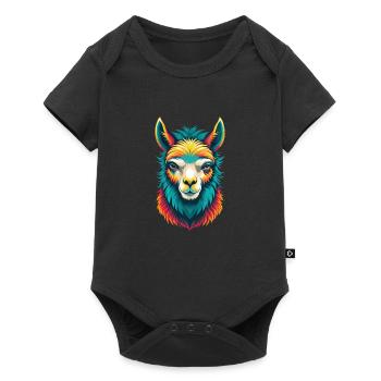 Alpaka Niedliches Kawaii Cartoon Clipart Tier Gesicht - Baby Premium Kurzarmbody - Schwarz - Vorne