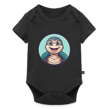 tortue kawaii dessin animé personnage animal visage d’animal de compagnie - Body à manches courtes Premium Bébé - noir - Devant
