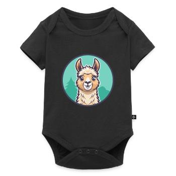Llama Kawaii Cartoon Character Animal Pet Face - Baby Premium short-sleeve bodysuit - black - Front