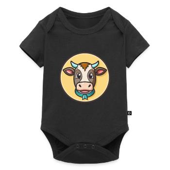 vache kawaii dessin animé personnage animal visage d’animal de compagnie - Body à manches courtes Premium Bébé - noir - Devant