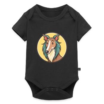 Silken Windhound Chien Race Dessin animé Kawaii Clipart - Body à manches courtes Premium Bébé - noir - Devant