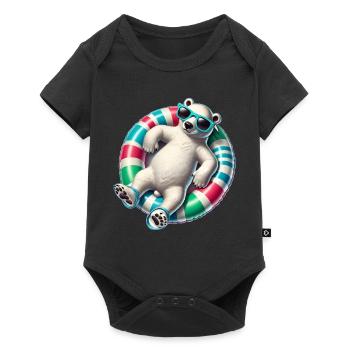 A relaxed polar bear on a swimming ring - Baby Premium short-sleeve bodysuit - black - Front