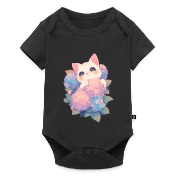 Hortensias pour chats blancs de Kawaii style fleurs Chibi - Body à manches courtes Premium Bébé - noir - Devant