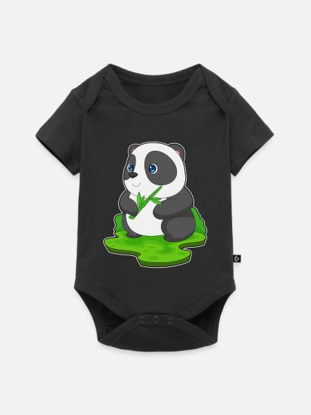 Panda Bambus - Baby Premium Kurzarmbody - Schwarz