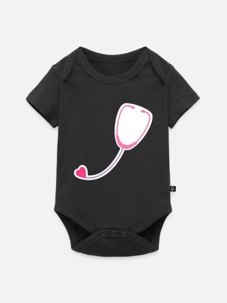 Farbiges Stethoskop - Baby Premium Kurzarmbody - Schwarz