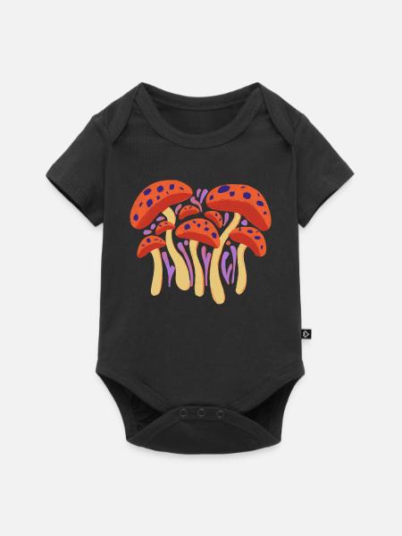 Waldpilz Truppe in Rotgelb - Baby Premium Kurzarmbody - Schwarz