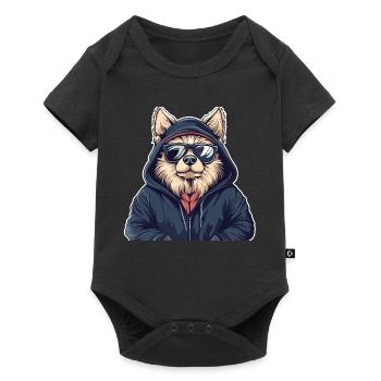 Corgi en sweat à capuche et lunettes de soleil - Body à manches courtes Premium Bébé - noir - Devant