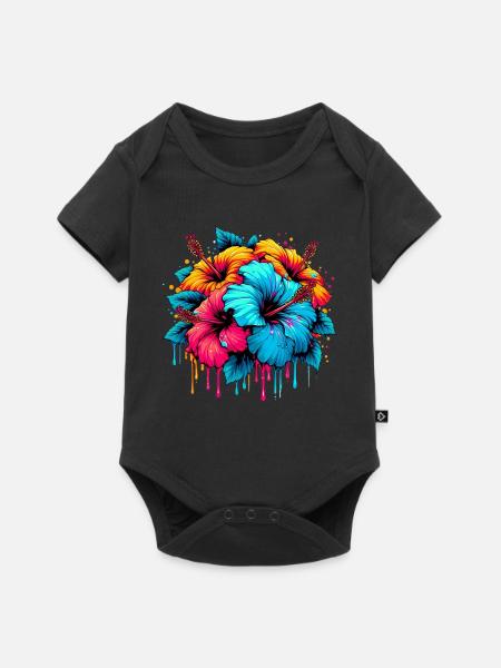 Hibiskusblüten - Baby Premium Kurzarmbody - Schwarz