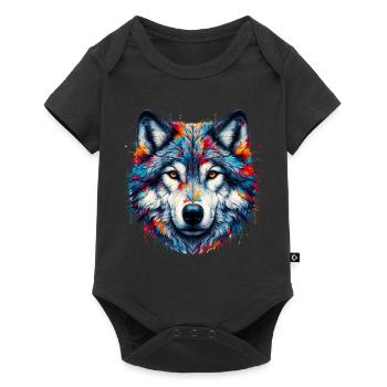 Wolf - Baby Premium Kurzarmbody - Schwarz - Vorne