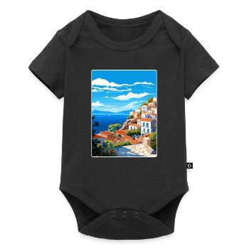 Hydra Greece Travel Poster Souvenir Postcard Paint - Baby Premium short-sleeve bodysuit - black - Front