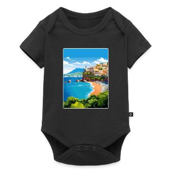 Amalfi Italie Affiche de voyage Peinture de carte postale souvenir - Body à manches courtes Premium Bébé - noir - Devant