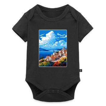 Hydra Greece Travel Poster Souvenir Postcard Paint - Baby Premium short-sleeve bodysuit - black - Front