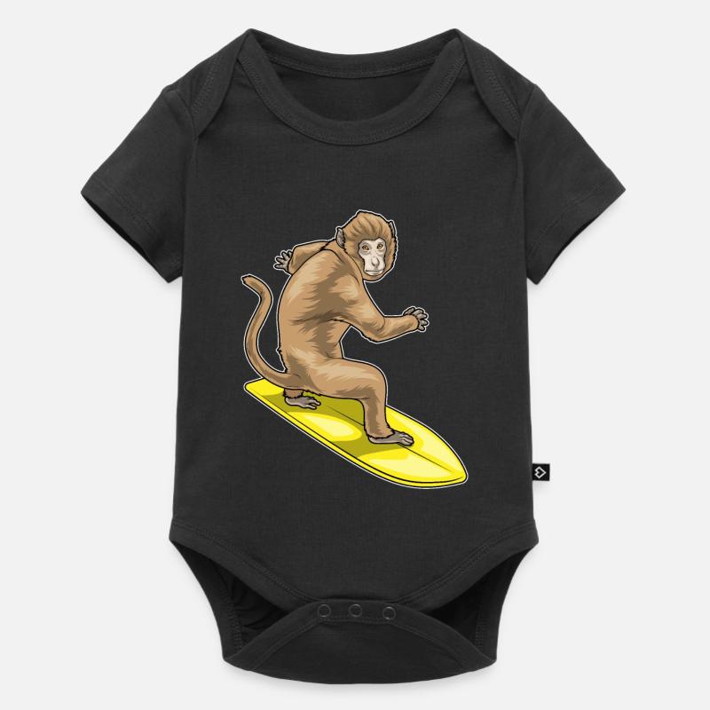Affe Surfer Surfbrett - Baby Premium Kurzarmbody - Schwarz