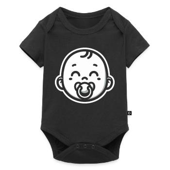 Baby mit Schnuller - Baby Premium Kurzarmbody - Schwarz - Vorne
