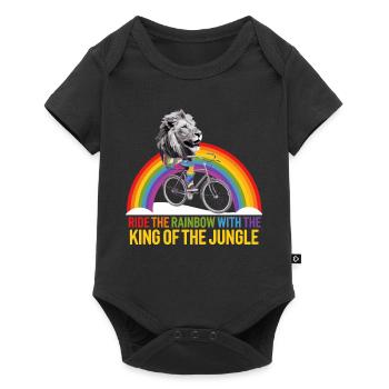 Lion Riding Rainbow with Jungle Text - Baby Premium short-sleeve bodysuit - black - Front