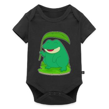 Frog with leaf as a parasol - Baby Premium short-sleeve bodysuit - black - Front