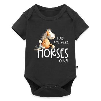 J’aime vraiment les chevaux cheval de dessin animé - Body à manches courtes Premium Bébé - noir - Devant