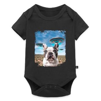 French Bulldog Dog Selfie with Alien UFOs. - Baby Premium short-sleeve bodysuit - black - Front