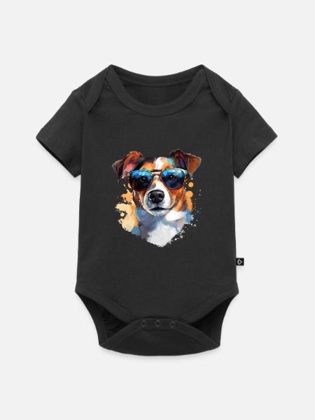 Jack Russel mit Sonnenbrille - Baby Premium Kurzarmbody - Schwarz