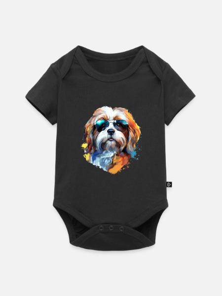 Lhasa Apso mit Sonnenbrille - Baby Premium Kurzarmbody - Schwarz