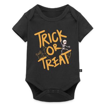 Kreatives Halloween-Design mit Kürbis und Skelett - Baby Premium Kurzarmbody - Schwarz - Vorne