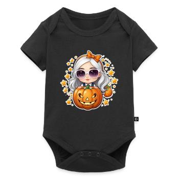 Girl on Halloween with pumpkin and star - Baby Premium short-sleeve bodysuit - black - Front