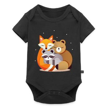 Schlafende Waldtiere – Fuchs, Bär und Waschbär - Baby Premium Kurzarmbody - Schwarz - Vorne