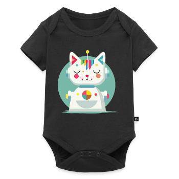Geometrische Roboterkatze–Kreative Illustration - Baby Premium Kurzarmbody - Schwarz - Vorne