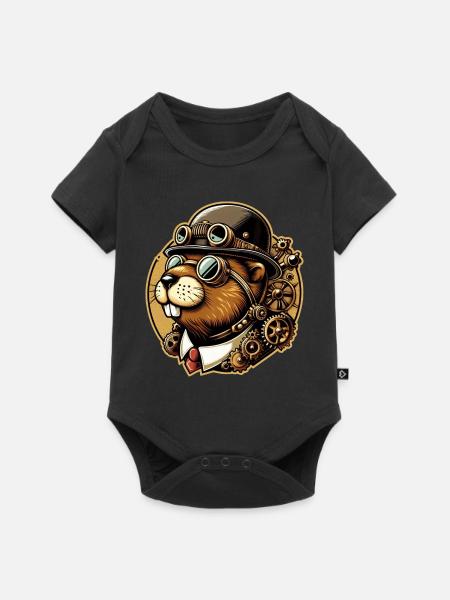Biber Steampunk Retro - Baby Premium Kurzarmbody - Schwarz