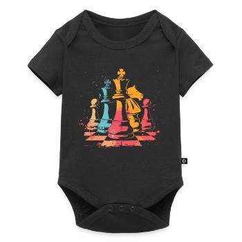 Schachfiguren Retrowave - Baby Premium Kurzarmbody - Schwarz - Vorne