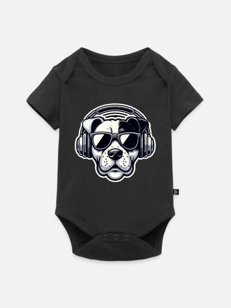 Hund Kopfhörer Brille cool - Baby Premium Kurzarmbody - Schwarz