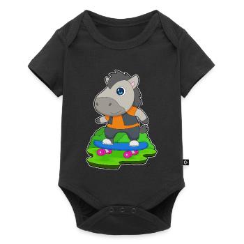 Pferd Skater Skateboard - Baby Premium Kurzarmbody - Schwarz - Vorne