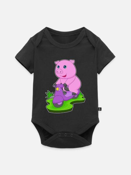 Schwein Motorroller - Baby Premium Kurzarmbody - Schwarz