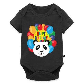 Pandabär mit Luftballons und Happy Birthday. - Baby Premium Kurzarmbody - Schwarz - Vorne