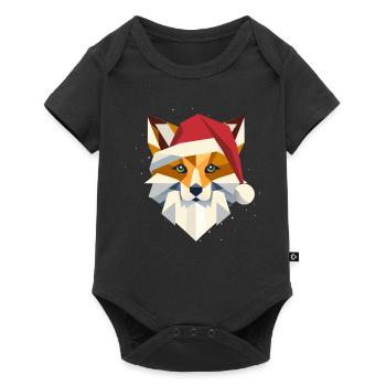 Fuchs mit Weihnachtsmütze- Kunst für die Feiertage - Baby Premium Kurzarmbody - Schwarz - Vorne
