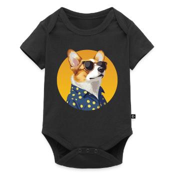 Stylischer Corgi Hund im Polka Dot Shirt - Baby Premium Kurzarmbody - Schwarz - Vorne