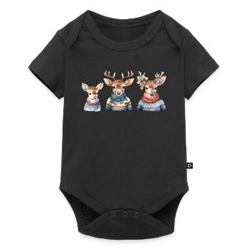 Winterhirsche Pullover-Trio - Baby Premium Kurzarmbody - Schwarz - Vorne