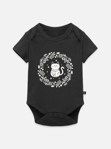 Weihnachtskranz mit süßer Katze - Baby Premium Kurzarmbody - Schwarz