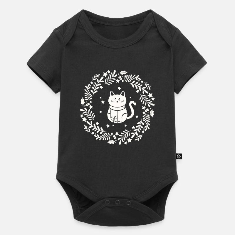 Weihnachtskranz mit süßer Katze - Baby Premium Kurzarmbody - Schwarz