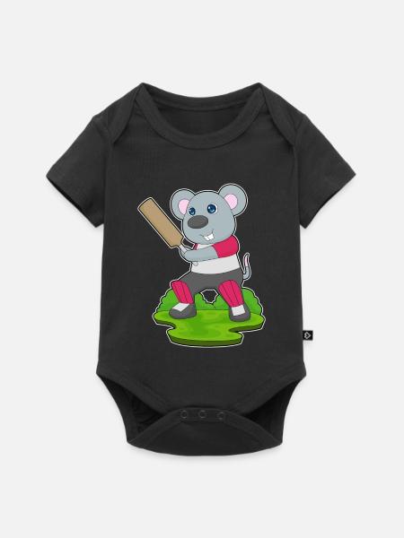 Maus Cricket Cricketschläger - Baby Premium Kurzarmbody - Schwarz