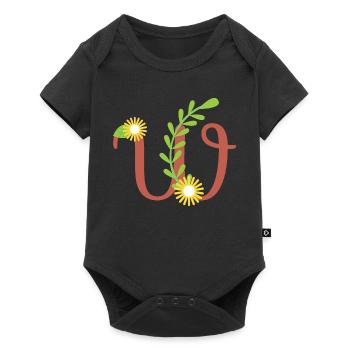 Eleganter Buchstabe 'W' mit Blumen - Baby Premium Kurzarmbody - Schwarz - Vorne