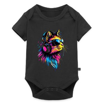 Chat Lunettes de soleil Casque Musique Coloré DJ Chats - Body à manches courtes Premium Bébé - noir - Devant