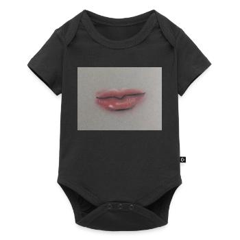 Expressive lip art on grey foil - Baby Premium short-sleeve bodysuit - black - Front