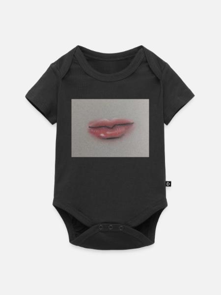 Expressive Lippenkunst auf Graufolie - Baby Premium Kurzarmbody - Schwarz