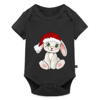 Süßer Hase mit Santa Mütze Weihnachtsmütze - Baby Premium Kurzarmbody - Schwarz - Vorne