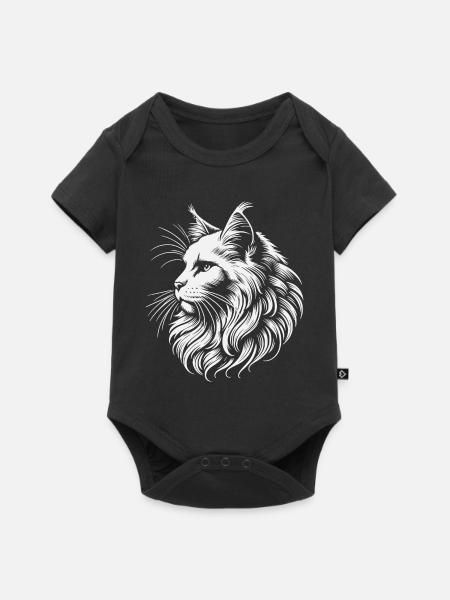 Maine Coon Katzenkopf - Baby Premium Kurzarmbody - Schwarz