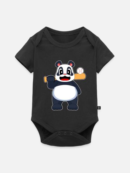Panda Baseball Baseballschläger - Baby Premium Kurzarmbody - Schwarz