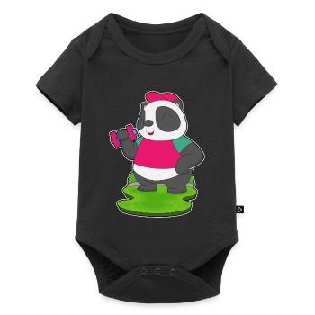 Panda Bodybuilder Dumbbell Bodybuilding - Baby Premium short-sleeve bodysuit - black - Front