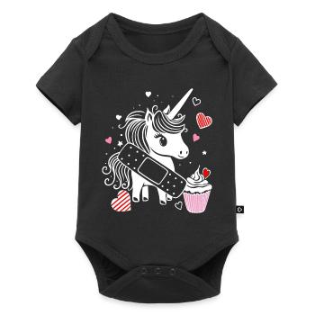 Licorne avec plâtre et cupcake - Bon rétablissement - Body à manches courtes Premium Bébé - noir - Devant