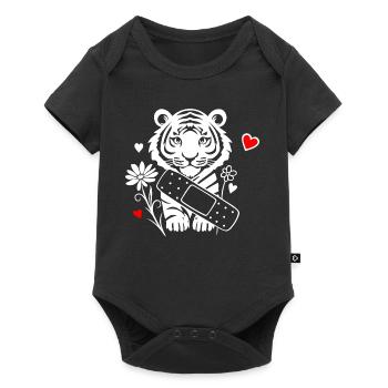 Tiger with plasters and flowers - Get well soon - Baby Premium short-sleeve bodysuit - black - Front